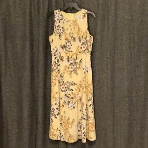Yellow Floral Mid Length Dress